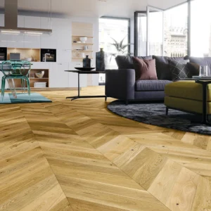 Drevená podlaha Barlinek Dub Caramel Chevron interiér