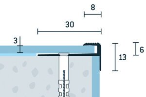 Lišta na schody 30x13 mm, pre podlahy hrúbky 3 mm