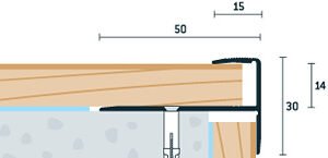 Lišta na schody 30x50 mm, pre podlahu hrúbky 13-15 mm