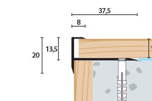 Lišta na schody 37,5x20 mm, pre podlahu hrúbky 9-10,2 mm